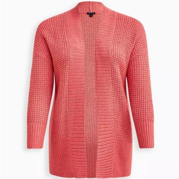Torrid Cardigan Sweater Waflle Knit Open Cardigan Torrid Size 1  14 /16 XL Coral - Picture 3 of 13